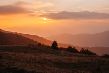 Obraz premium Breathtaking morning moment in alpine foggy valley.