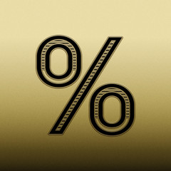 Percentage sign. Discount icon on golden texture background. 