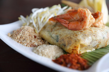 Local Thai food pad thai fried noodle with shrimp