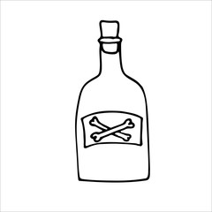 Bottle of rum and bone.  Pirates emblems. Hand drawn illustration in Doodle style. Vector illustration