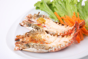 Grilled prawn isolated in white background