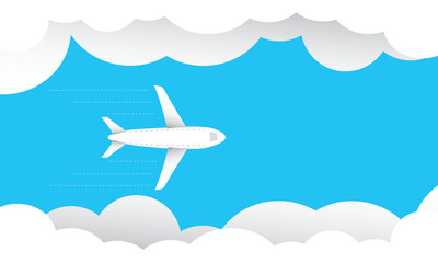 Airplane fly on background blue and clouds., vactor. 