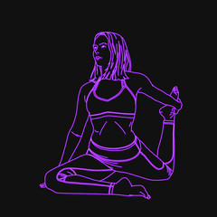 Neon yoga woman vector illustration