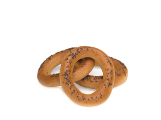 Fresh bagels with poppy seeds Isolated on a white background