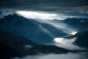 Fototapeta na wymiar Amazing morning view of the high Caucasus mountains.