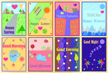 Fototapeta na wymiar Set Of Greetings And Wish Card
