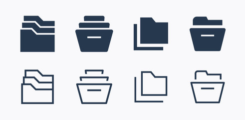 Folder line vector icon. Archive document vector symbol. Organize concept icons set for web design. Modern flat  office paper icon for app design. Portfolio binder minimal flat linear icons