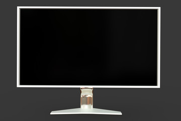 White technological computer screen with fictive design isolated on grey - highly detailed photorealistic 3D illustration of object