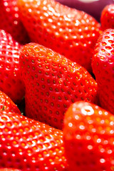 Strawberry. Fresh organic berries macro. Fruit background. Full frame. Shallow focus.