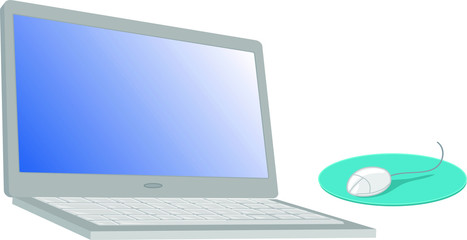 Vector illustration of laptop with mouse and mousepad