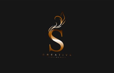 S Linked Artistic Gradient Gold Flourish Swoosh Shape Logotype