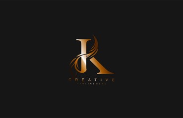 K Linked Artistic Gradient Gold Flourish Swoosh Shape Logotype