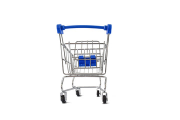 Blue shopping cart isolated on white background. Object with clipping path.