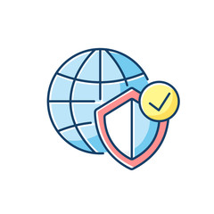 Global network security RGB color icon. Internet protection technology. Digital data encryption. World globe and shield. Isolated vector illustration