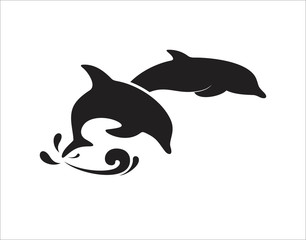 Two dolphins jump logo or icon icon template