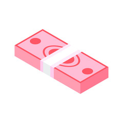 Big money concept. Stacked pile of hundred us dollar cash. Vector isometric illustration. American euro, pack, packet. Packed dollars money. Dollars money isometric perspective design elements.