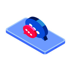 Vector Chat Icon and phone in flat isometric 3d style isolated. Speech bubble symbol usable for web site design, logo, app, UI, posters. Vector illustration, EPS10.