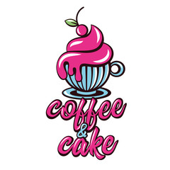 Delicious logo with coffee, cakes and cherries
deliciously