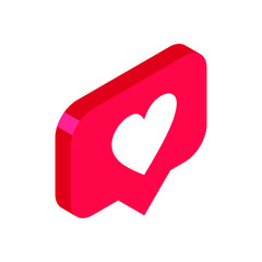 Heart, Like icon, vector symbol in flat isometric 3D style isolated on white background. Social media illustration.
