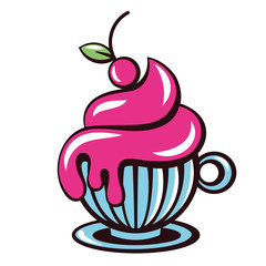 Delicious logo with coffee, cakes and cherries
deliciously