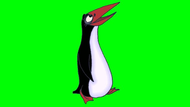 Cartoon character penguin-three different characters-walk in a loop on a chromakey background.
