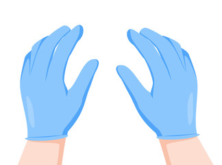 Hands putting on protective blue gloves. Latex gloves as a symbol of protection against viruses and bacteria. Precaution
