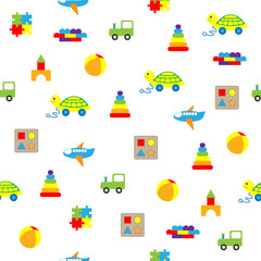Children toys seamless pattern, cartoon baby background, vector illustration