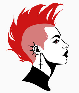 punk subculture hairstyle girl, profile portrait
