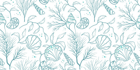 Lovely hand drawn under water plants seamless pattern, summer background, great for textiles, banners, wallpapers, wrapping - vector design