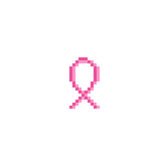 breast cancer ribbon pixel art icon, pixel illustration