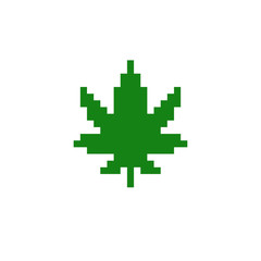 marijuana leaf pixel art icon, pixel illustration