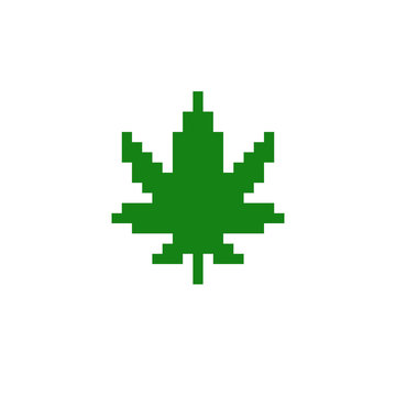 marijuana leaf pixel art icon, pixel illustration