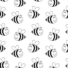 Stylized bees in doodle style. Baby seamless pattern. Textile seamless background.