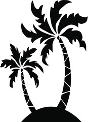 Vector black shape of palm trees on an island. Concept for logo or icon