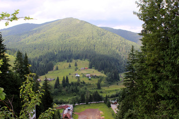 Top view of the mountain village of Carpathians.