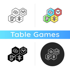 Strategy game icon. Tactical play, traditional game night party activity. Linear black and RGB color styles. Competitive intellectual recreation. Resources isolated vector illustrations