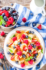 Trendy mini pancakes, Breakfast Cereal Pancakes with various summer fruit and berry
