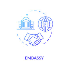 Embassy concept icon. Diplomatic mission idea thin line illustration. International relations. Foreign countries partnership. Vector isolated outline RGB color drawing