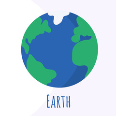 Earth planet for logo, outer space, symbol. Transparent shadow and lettering.