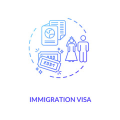 Immigration visa concept icon. Foreign country legal migration. Married couple citizenship document idea thin line illustration. Vector isolated outline RGB color drawing