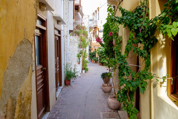 Fototapeta na wymiar Narrow street in Chania, Crete, Greece