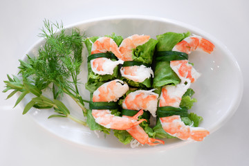 Shrimp roll wrapped with vegetable, healthy vietnamese food