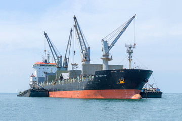 Chon Buri, Thailand 20 May, 2019 :Cargo freight ship and cargo container working with crane at port area,Logistic 