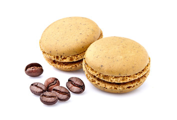 Sweet coffee macarons isolated on white background. Clipping Path.