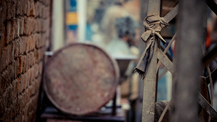 Dirty Cloth Tied Onto Rusty Metal Rack