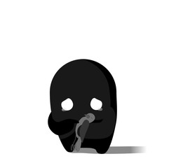 Little monster sad with dead bird friend