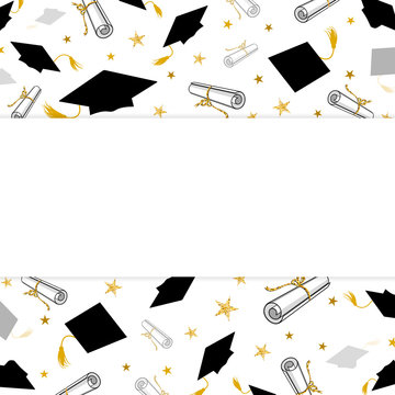 Graduation Greeting Banner with Student Caps and Diplomas
