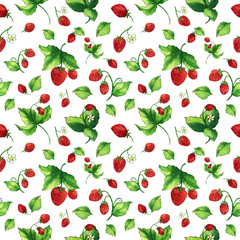 Watercolor Strawberry Digital Paper, Hand Drawn, Strawberry Seamless Pattern, Scrapbook Paper, Botanical Print, Berries Pattern
