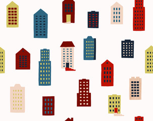 Seamless pattern with different houses. Abstract city landscape illustration