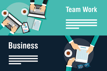 business and teamwork banners with gadgets